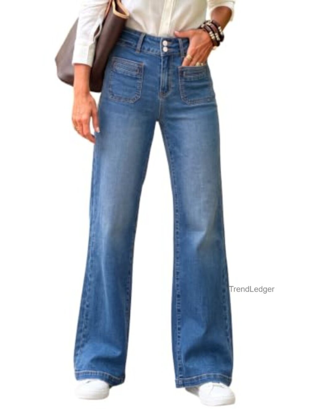 High Waisted Wide Leg Jeans Stretch Tummy Control Denim Pants